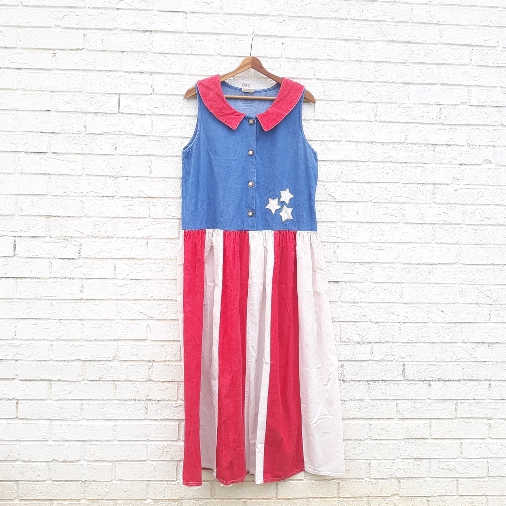 Vintage Cottontail Originals Dress Patriotic Maxi